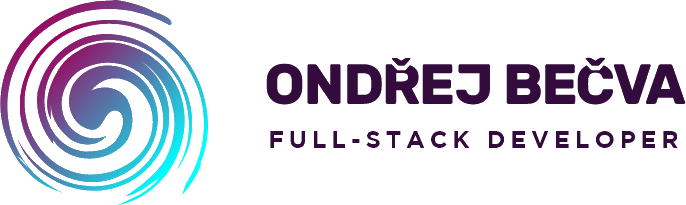 Firemní logo Ondřej Bečva. Logo reprezentuje modrofialovou spirálu. Ondra se věnuje tvorbě webových stránek jako Full-Stack Developer.